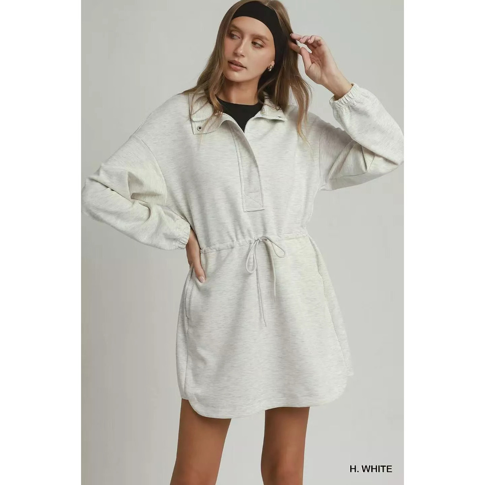 Umgee Half Zip-Up Drawstring Waist Dress